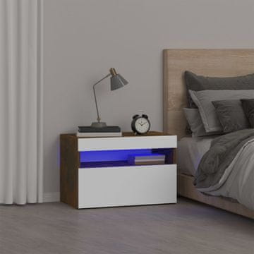 Vidaxl Noćni ormarić s LED svjetlom dimljeni hrast 60x35x40 cm