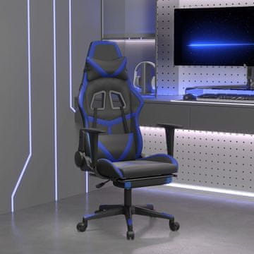 Vidaxl Gamerska stolica s osloncem za noge, crna i plava, umjetna koža