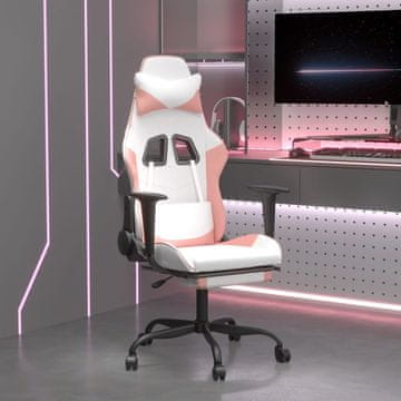 Vidaxl Gamerska stolica s osloncem za noge, bijela i ružičasta, umjetna koža