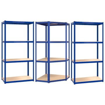 Vidaxl Police s 4 razina 3 kom plave od čelika i konstruiranog drva