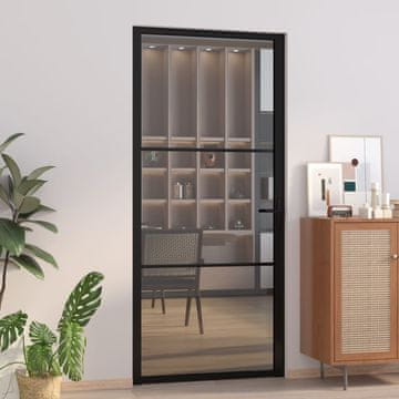 Vidaxl Unutarnja vrata, 93 x 201,5 cm, crna, ESG staklo i aluminij