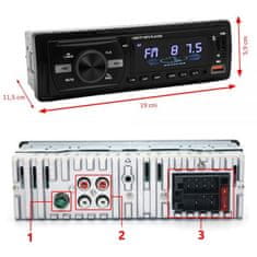 Dexxer 1DIN auto radio 4x50W MP3 2x USB 3.0 Bluetooth 12V