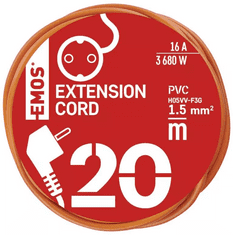 EMOS P01220R produžni kabel 20 m, 1 utičnica, narančasti, PVC, 240 V, 1,5 mm2