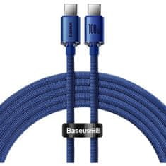 BASEUS Crystal Shine Series podatkovni kabel, USB-C/USB-C, FC, 100W, 2m, plava (CAJY000703)