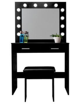 Aga Toaletni stolić s ogledalom i osvjetljenjem + tabure Mat Crni
