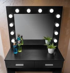 Aga Toaletni stolić s ogledalom i osvjetljenjem + tabure Mat Crni