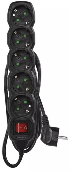 produžni kabel 1.5 m, 5 utičnika, prekidač, crna (PC1521R)