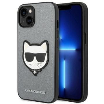 Karl Lagerfeld Saffiano Choupette maskica s natpisom - maskica za iPhone 14 Plus (srebrna)
