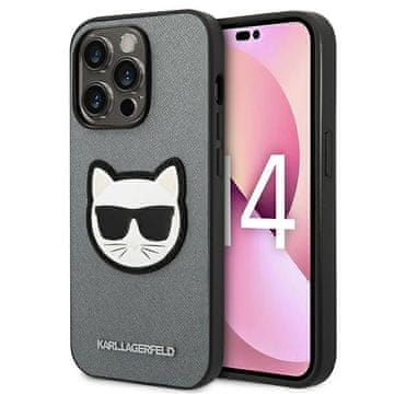 Karl Lagerfeld Saffiano Choupette maskica s natpisom - maskica za iPhone 14 Pro Max (srebrna)