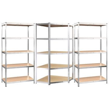 Vidaxl Police s 5 razina 3 kom srebrne od čelika i konstruiranog drva