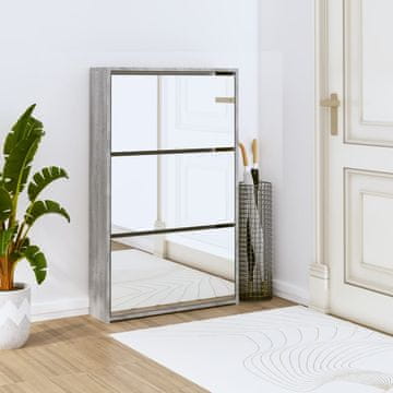 Vidaxl Ormarić za cipele s ogledalom i 3 ladice, sivi hrast, 63x17x102,5 cm