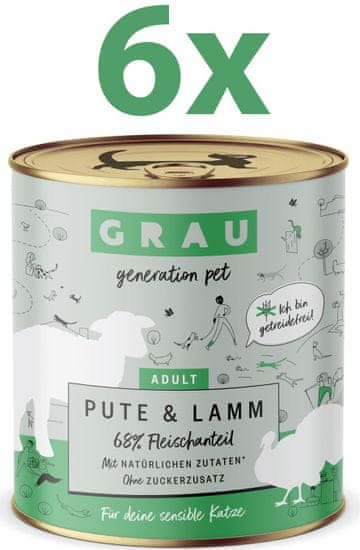 Grau GP Adult konzervirana hrana za mačke, puretina i janjetina, 6 x 800 g