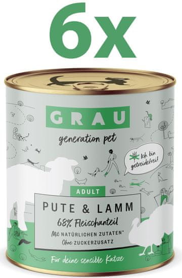 Grau GP Adult konzervirana hrana za mačke, puretina i janjetina, 6 x 800 g