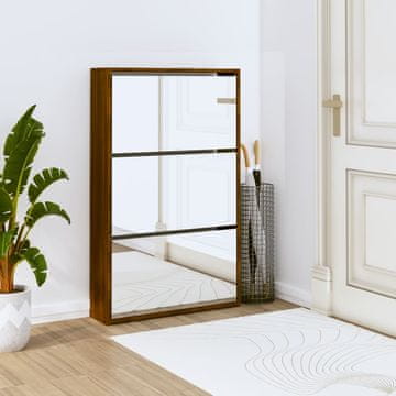 Vidaxl Ormarić za cipele s ogledalom i 3 ladice, smeđi hrast, 63x17x102,5 cm