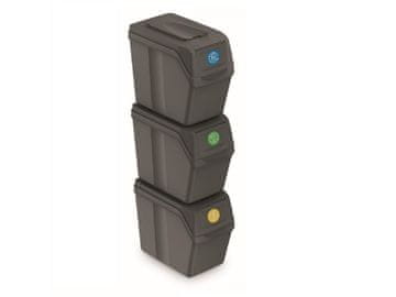 eoshop SORTIBOX I set od 3 koša za otpad 3x20 L, siva kamena, modularno slaganje