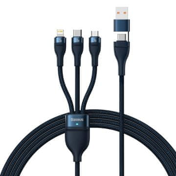 BASEUS 4-u-1 USB+USB-C na USB-C / iPhone Lightning / micro USB kabel 1,2 m - plavi