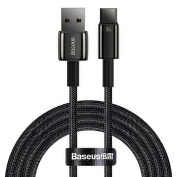 BASEUS Snažan volframov zlatni USB - USB-C 480Mb/s 100W 2m crni kabel