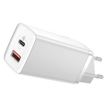 BASEUS GAN 65W USB-C USB PD QC BRZI PUNJAČ ZA TELEFON BIJELI
