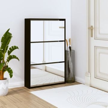 Vidaxl Ormarić za cipele s ogledalom i 3 ladice crni 63x17x102,5 cm