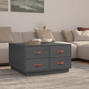 Vidaxl Klub stolić, sivi, 80x80x45 cm, masivni borov drvo
