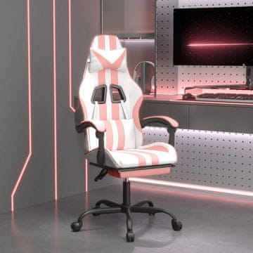 Vidaxl Gamerska stolica s osloncem za noge, bijela i ružičasta, umjetna koža