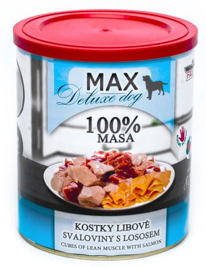 FALCO MAX Deluxe konzerve za odrasle pse, s nemasnim komadima svinjetine i lososom, 8x 800 g