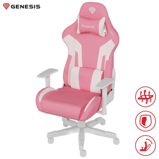 Genesis Nitro 710 gaming stolica, ergonomska, podesiva, 2D nasloni, CareGlide kotači, ružičasto-bijela