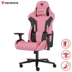 Genesis Nitro 720 gaming stolica, ergonomska, podesiva, 3D nasloni, CareGlide kotači, ružičasto-crna