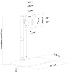 Neomounts FPMA-D890BLACK stolno postolje za monitor do 76 cm, pomično, 6 kg