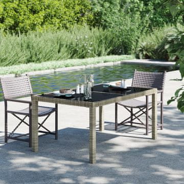 Vidaxl Vrtni stol 150x90x75 cm Staklo i PE ratan Siva boja