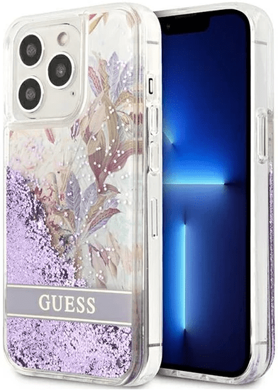 Guess Flower Glitter Case za iPhone 13 Pro, ljubičasta (GUHCP13LLFLSU)