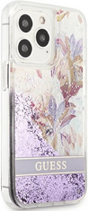 Guess Flower Glitter Case za iPhone 13 Pro, ljubičasta (GUHCP13LLFLSU)
