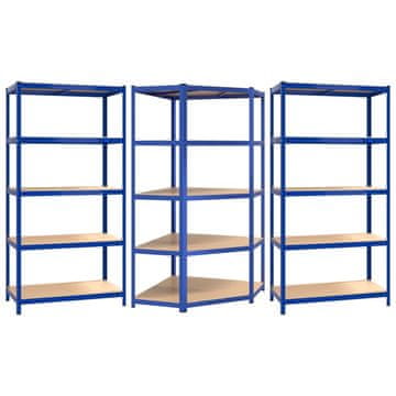 Vidaxl Police s 5 razina 3 kom plave od čelika i konstruiranog drva