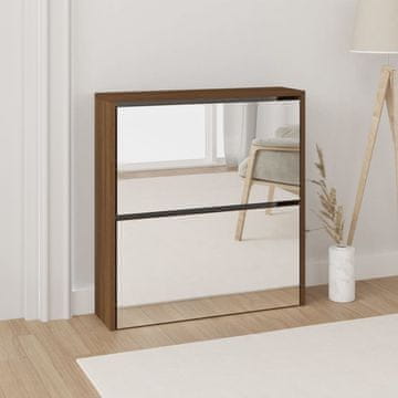 Vidaxl Ormarić za cipele s ogledalom i 2 ladice, smeđi hrast, 63x17x67 cm