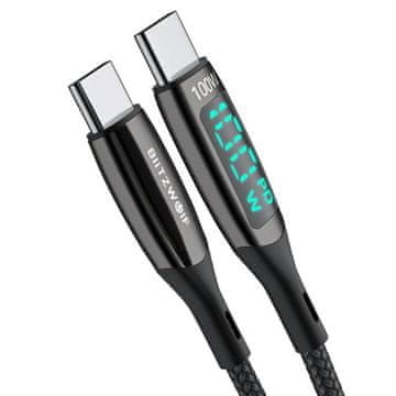 MojPlanet USB-C na USB-C kabel BlitzWolf BW-TC23, sa zaslonom, 100W, 1,8 m (crni)