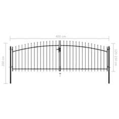 Vidaxl Dvostruka vrata za ogradu s ukrasnim kopljima 400 x 200 cm