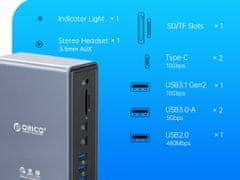Orico TB3-S4 priključna stanica USB-C Thunderbolt 3, 15 u 1 (TB3-S4-EU-GY-BP)