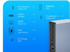 Orico TB3-S4 priključna stanica USB-C Thunderbolt 3, 15 u 1 (TB3-S4-EU-GY-BP)