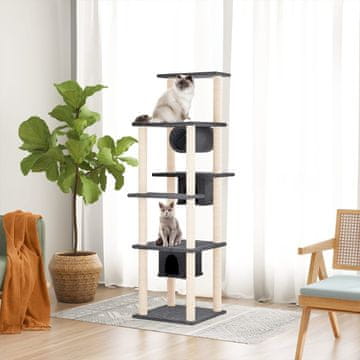 Vidaxl Grebalica za mačke sa sisal stupićima, tamno siva, 169 cm