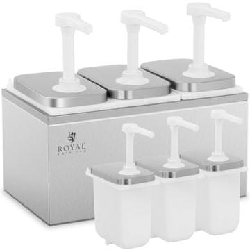 Royal Catering TROSTRUKI DOZER ZA UMAKE S PUMPOM OD NEHRĐAJUĆEG ČELIKA 3X2L