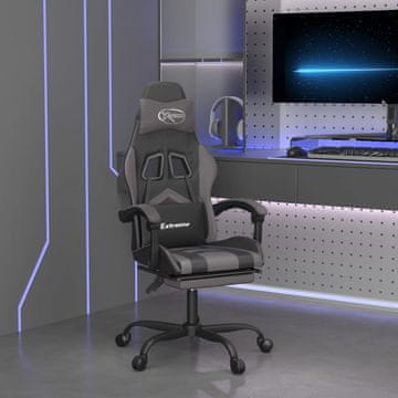 Vidaxl Okretna igraća stolica s osloncem za noge, crna i siva
