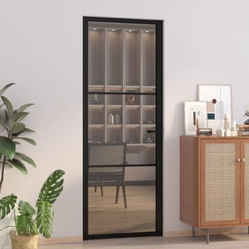 Vidaxl Unutarnja vrata, 76 x 201,5 cm, crna, ESG staklo i aluminij