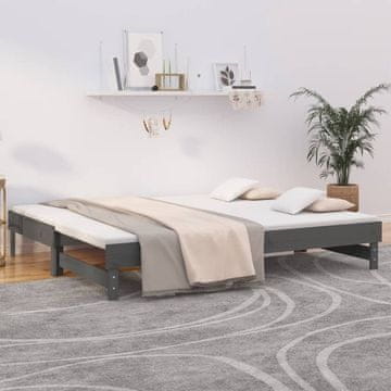 Vidaxl Produžni krevet, sivi, 2x (100x200) cm, masivni borov drvo