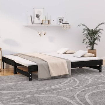 Vidaxl Produžni krevet, crni, 2x (100x200) cm, masivni borov drvo