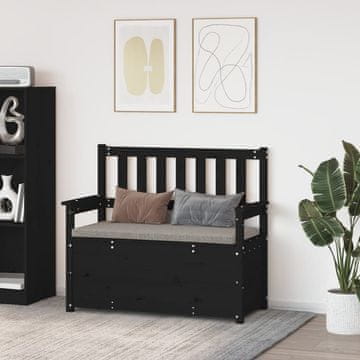 Vidaxl Klupa Crna 112,5x51,5x96,5 cm Masivno borovo drvo