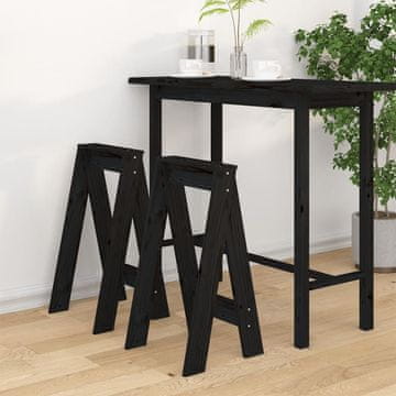 Vidaxl Taburei, set od 2, crni, 40x40x75 cm, masivni borov drvo