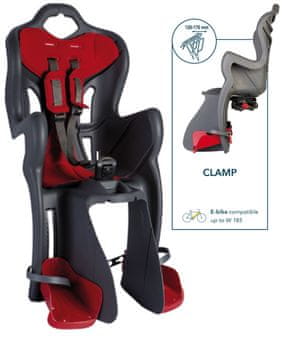 Bellelli Dječja sjedalica za bicikl Bellelli B-ONE CLAMP s pričvršćivanjem na nosač bicikla crno-crvena
