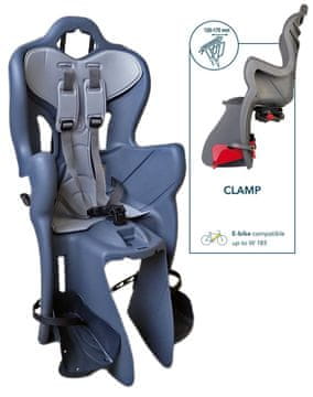 Bellelli Dječja sjedalica za bicikl Bellelli B-ONE CLAMP LUX s pričvršćivanjem na nosač bicikla siva