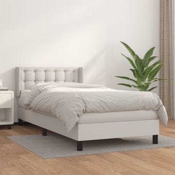 Vidaxl Krevet s oprugom i madracem, bijela, umjetna koža, 80x200 cm