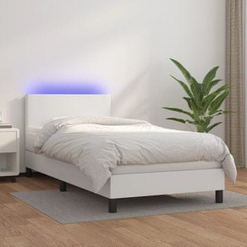 Vidaxl Krevet s boxspring oprugom, madracem i LED svjetlom, bijela PU koža 80x200 cm